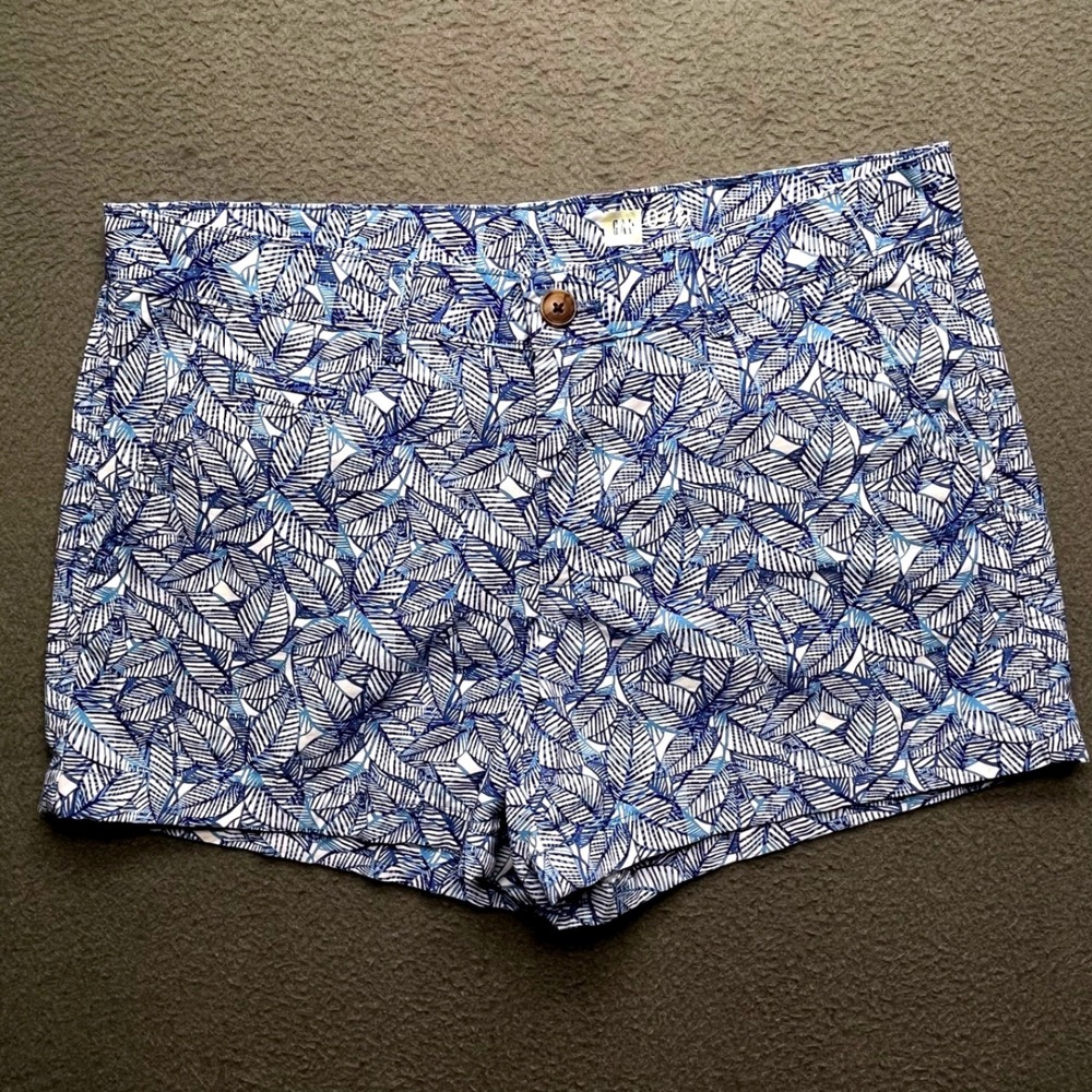 Gap Women Summer Shorts Blue Palm Leaf Print Cotton Size 4 Tropical Coastal
